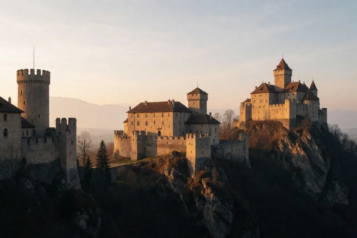 Die Burgen von Bellinzona im Abendlicht